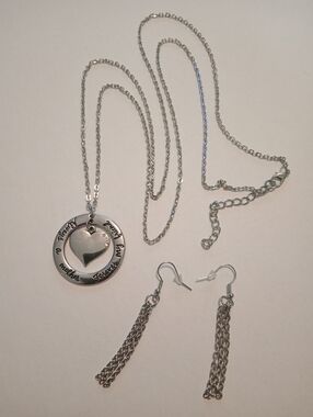 #1171.  Silver Toned, Always A Mother, Forever My Friend, Heart Necklace Set